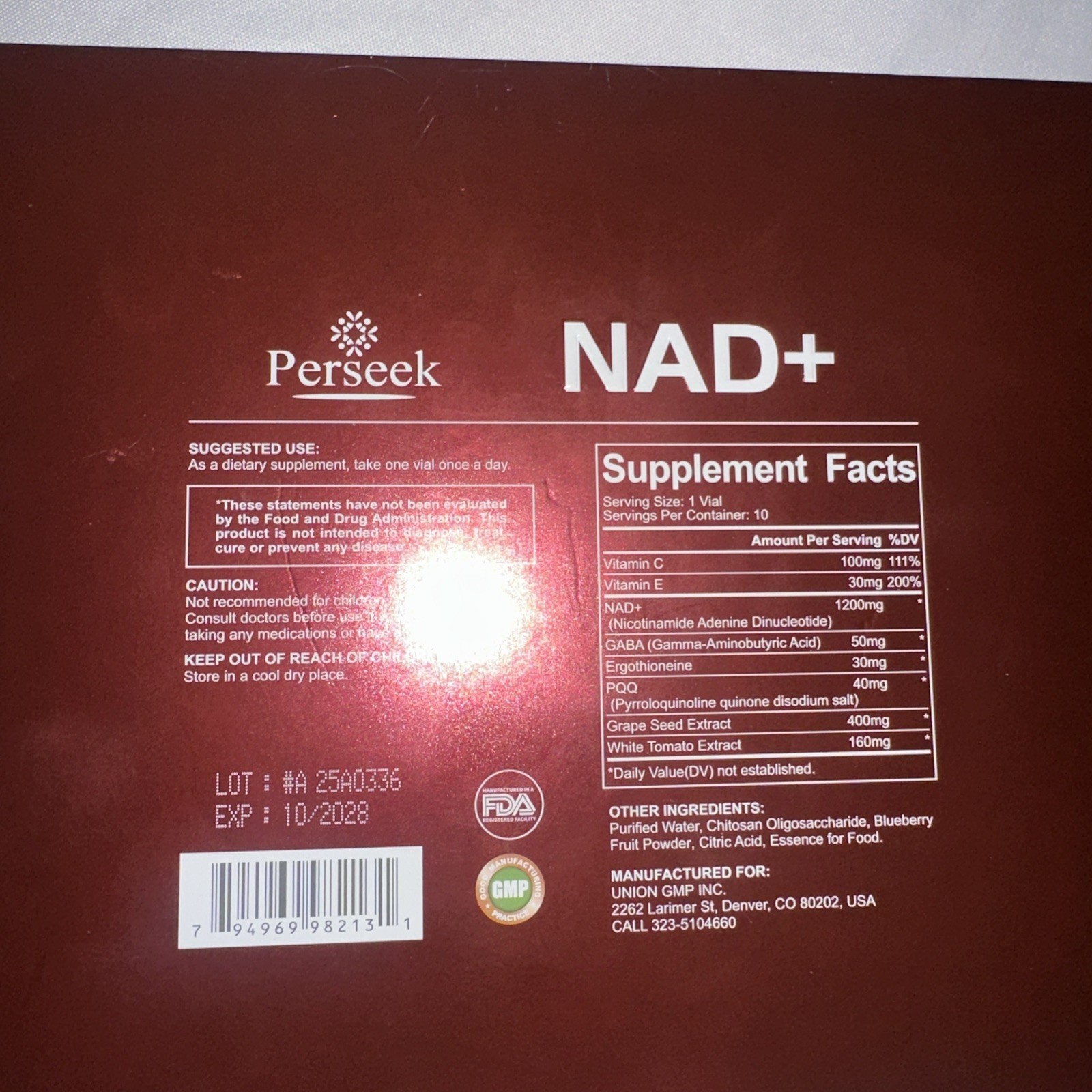 Perseek NAD+ Advanced Cellular Renewal 15ml x 10 Vials Anti-Aging Supplement