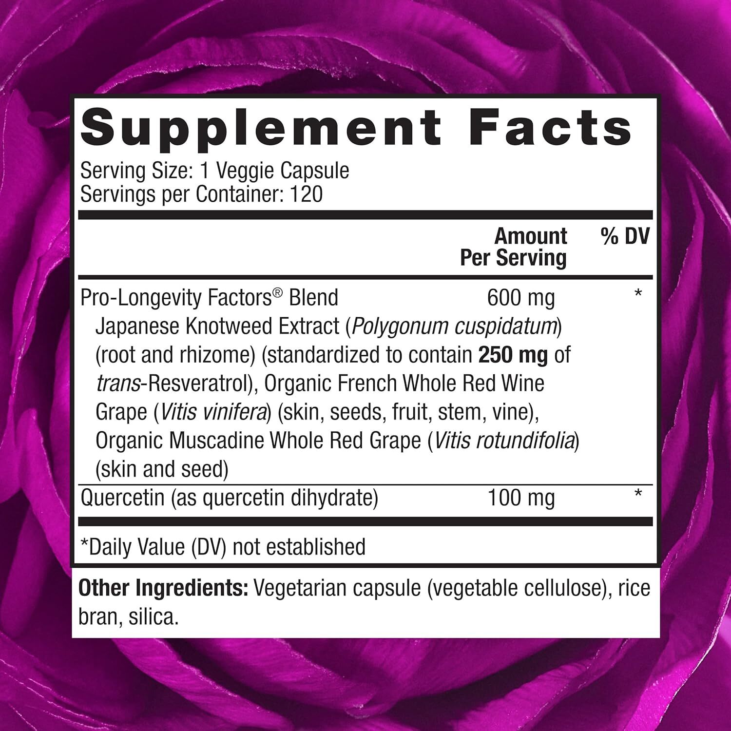 Reserveage Resveratrol 250 mg Dietary Supplement (120 Vegetarian Capsules)