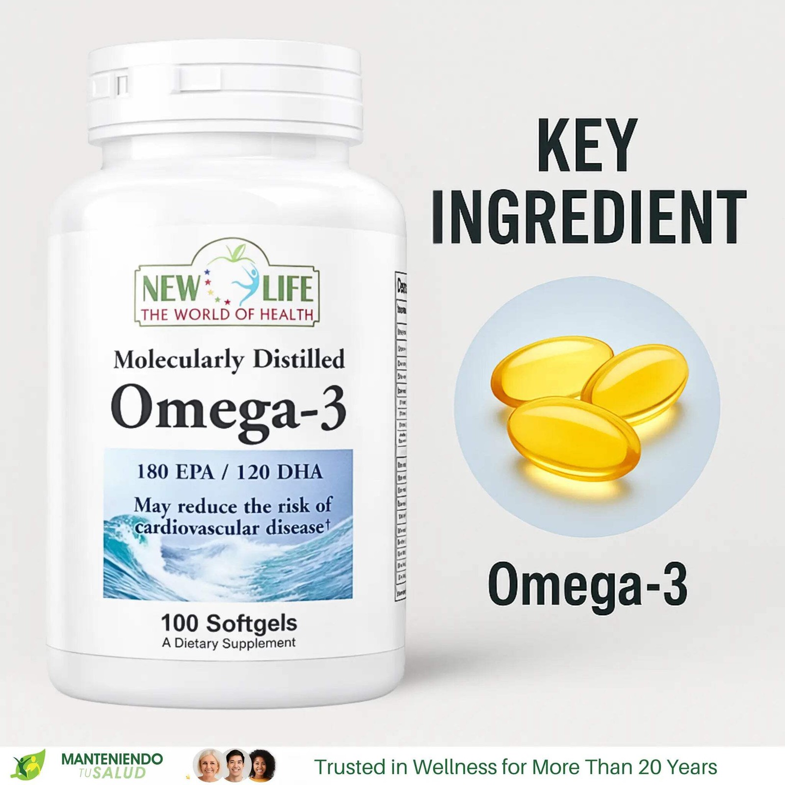 New Life Omega 3, Cardiovascular Support, Fatty Acid, 100 Softgels