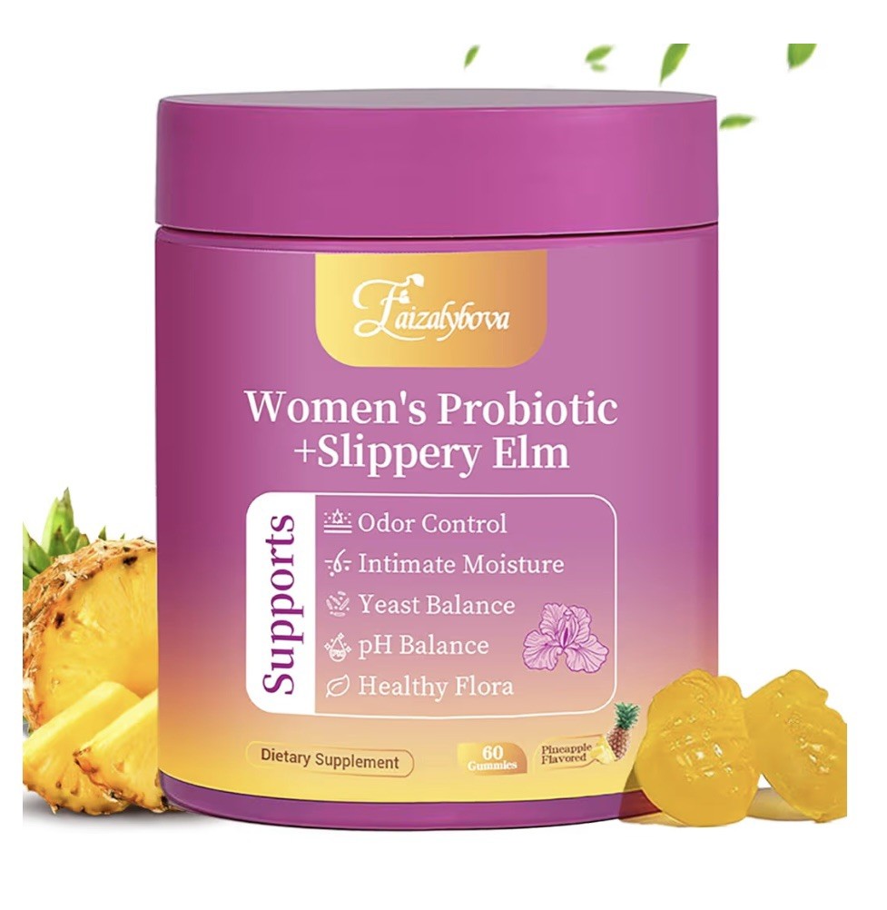 Leefar Women’s Probiotic Slippery Elm 60 Pineapple Gummies Vegan Gluten-Free