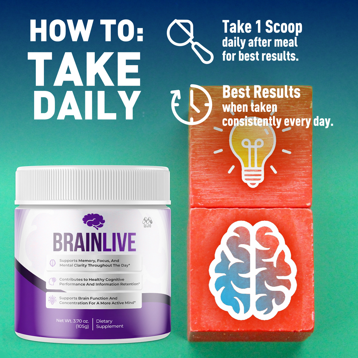 (1 Pack) BrainLive Powder Advanced Brain Supplement Brain Live 30 Servings