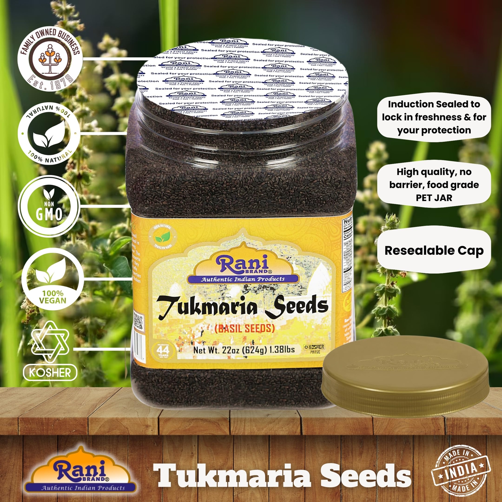 Rani Tukmaria (Natural Holy Basil Seeds) 1.38lbs (22oz) 624g