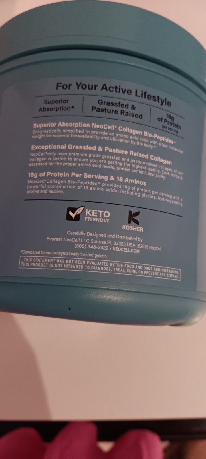 NeoCell Collagen Bio-Peptides Powder, Unflavored Grass Fed Keto Kosher 20 oz