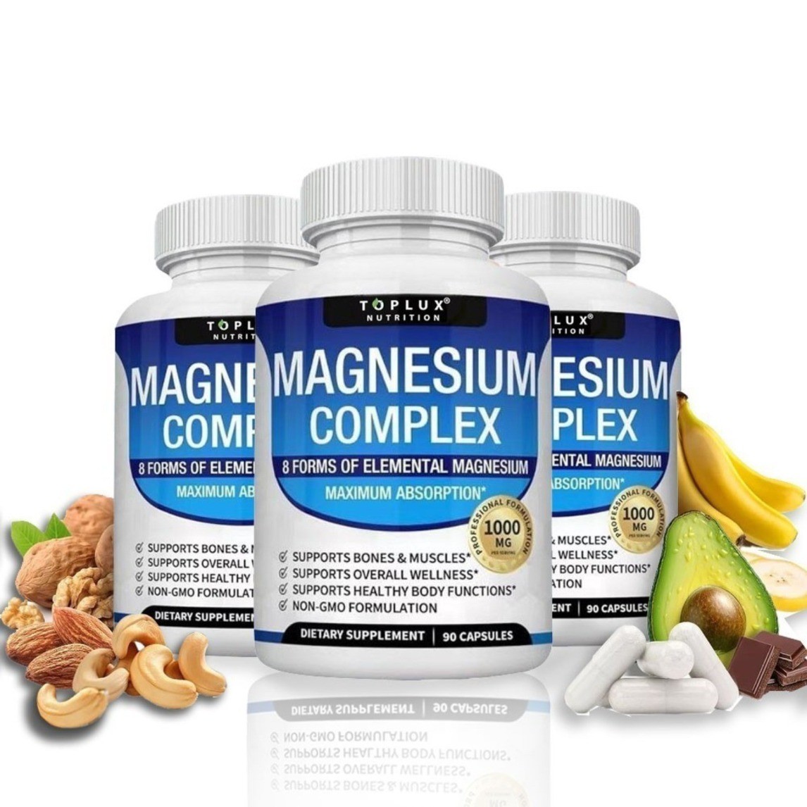 New Toplux Nutrition Magnesium Complex 1000mg Supports 8 Elemental Magnesium