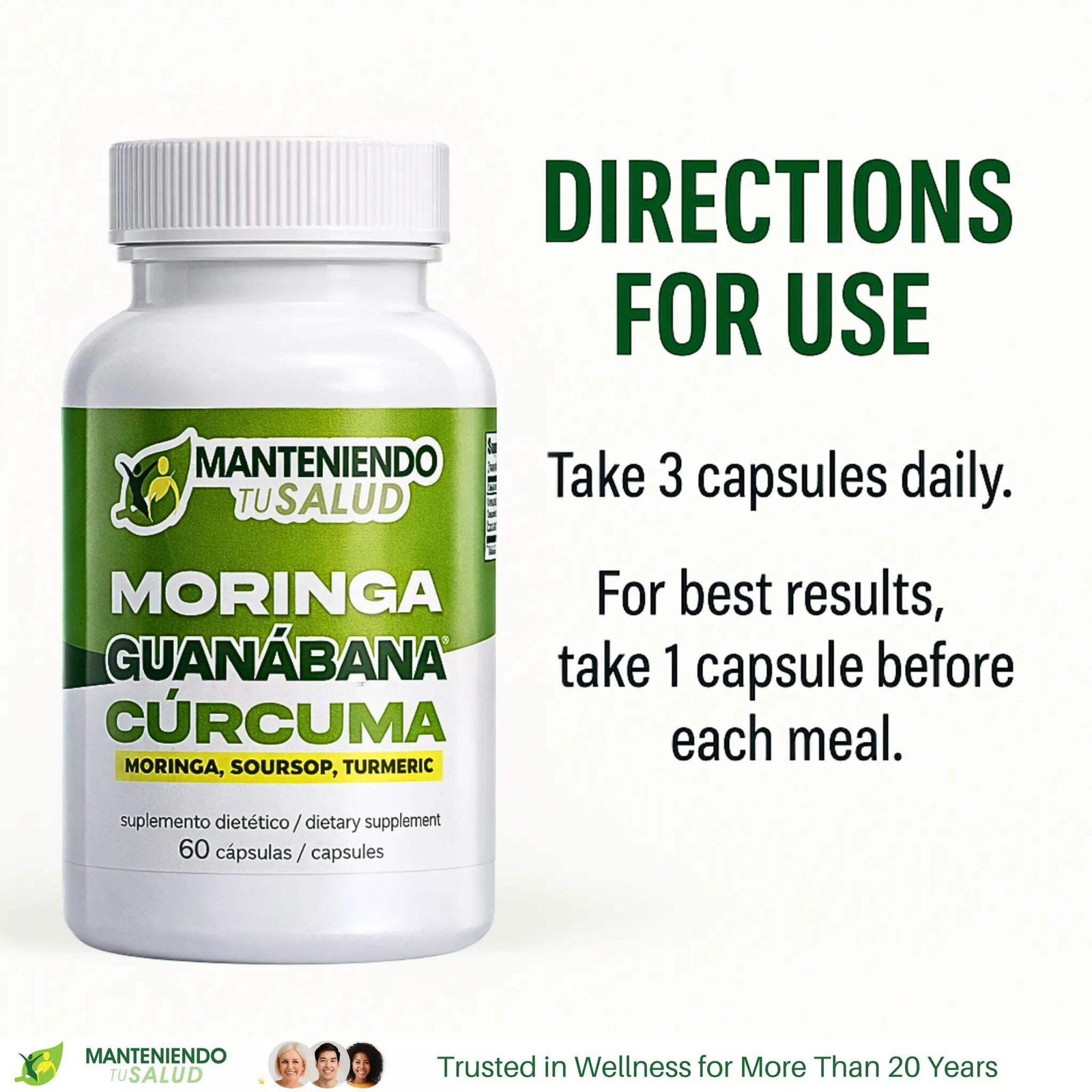 Manteniendo Tu Salud Moringa Guanabana y Curcuma, 90 Capsules
