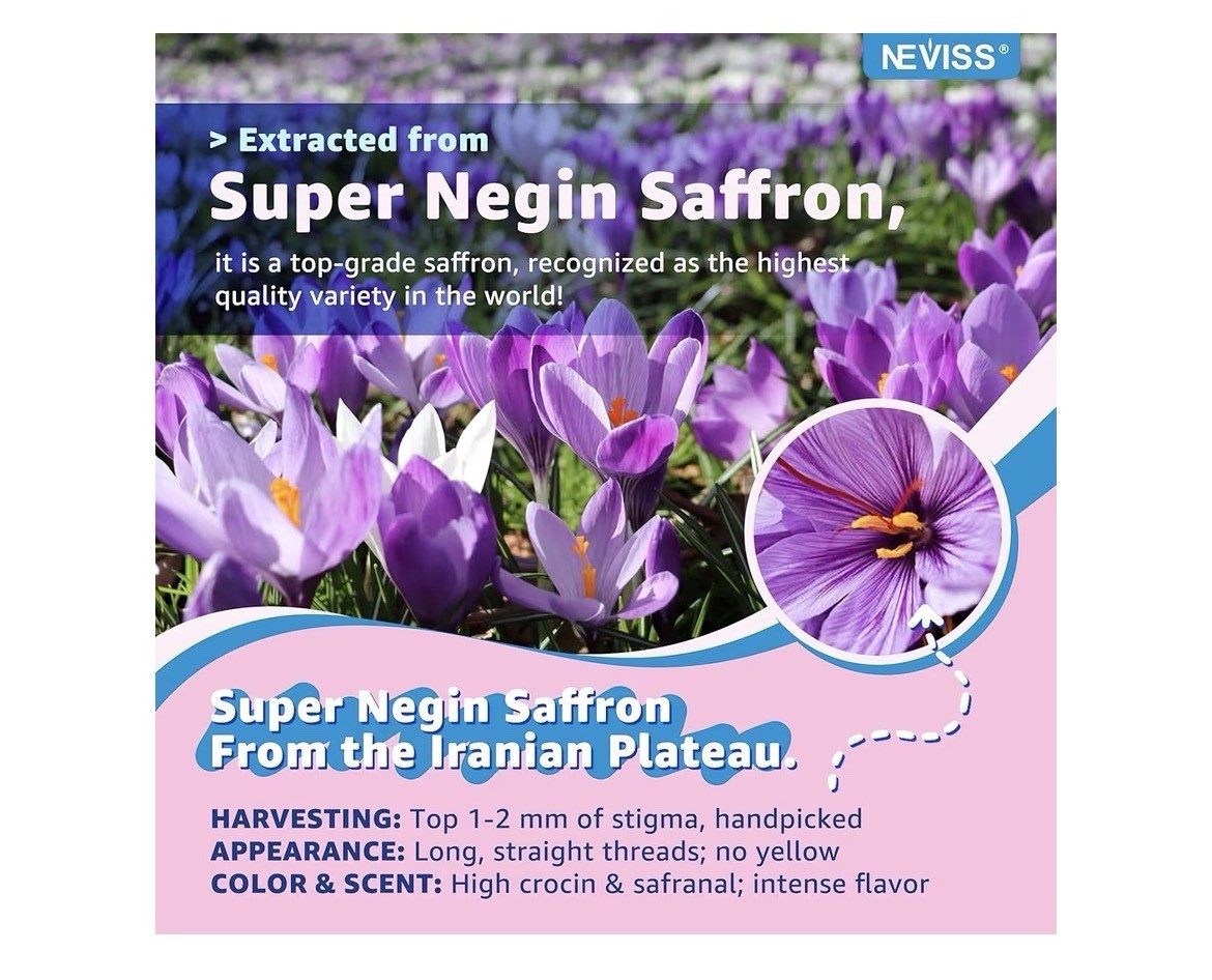 2 Pack Neviss Saffron Magnesium Glycinate For Kids 4+ Focus Calm Happy Mood