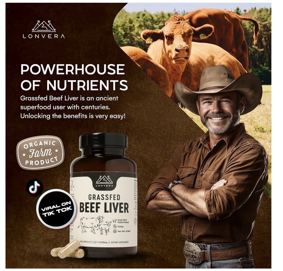 LONVERA Grass Fed Beef Liver Supplement 750 mg Capsules, 120 Count