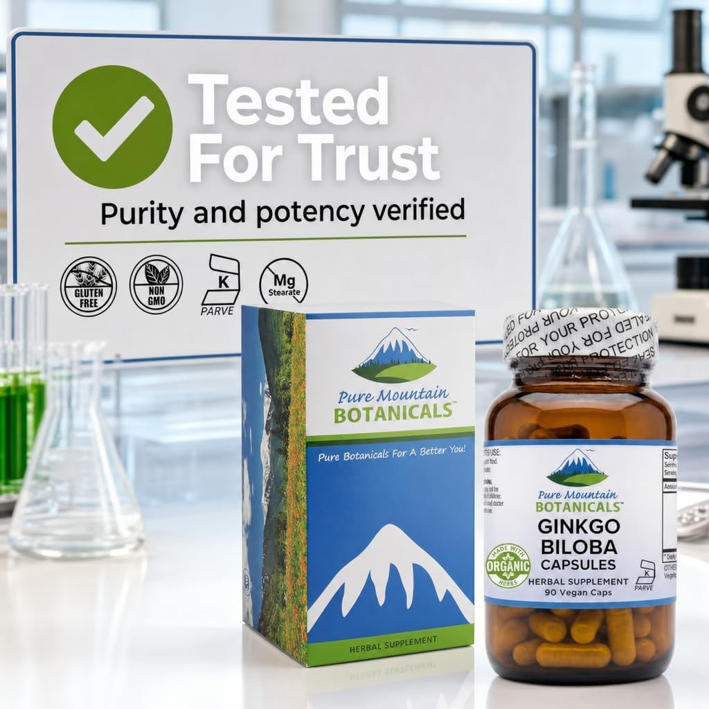 Pure Mountain Botanicals Ginkgo Biloba Capsules – 400mg Organic Ginkgo Biloba