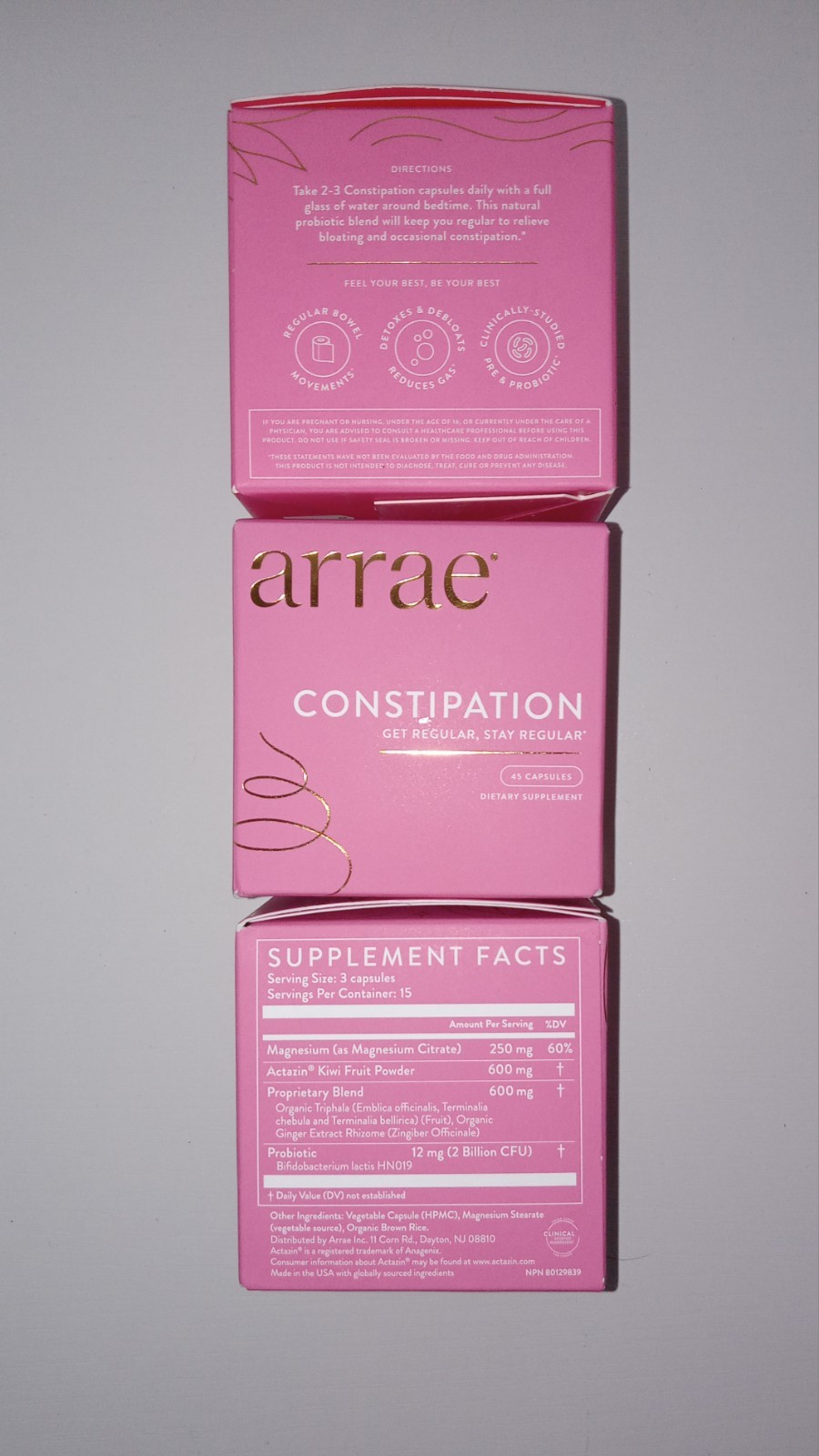 Arrae Constipation Relief Dietary Supplement Capsules 45 ct Vegan Gluten-Free