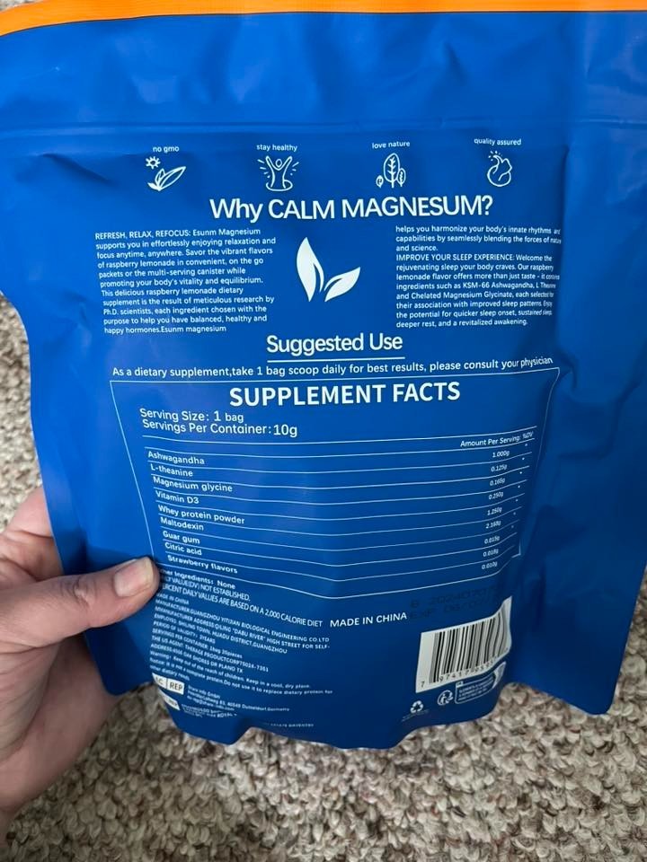 ESUNM Calm Magnesium Raspberry Lemonade Drink Mix Stress Relief 20 Packets
