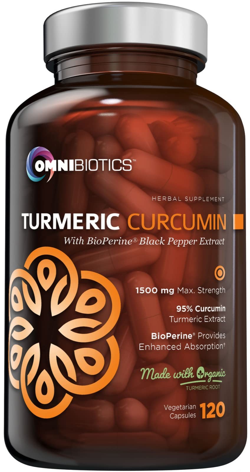 OmniBiotics Organic Turmeric Curcumin Supplement with 120 Count (Pack of 1)