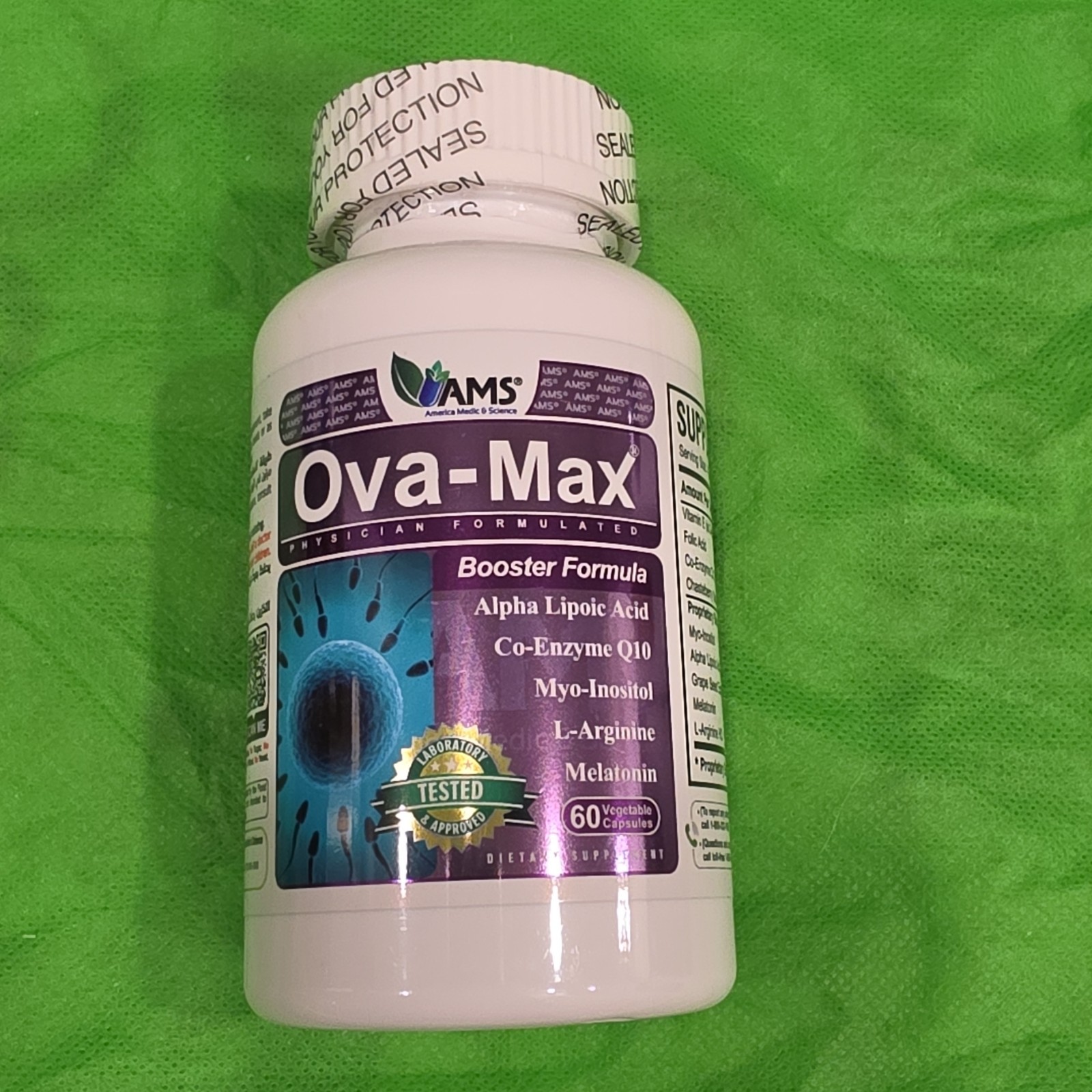 AMS Ova-Max Booster Formula Vitamin E Folic Acid CoQ10 60 Vegetarian Capsules