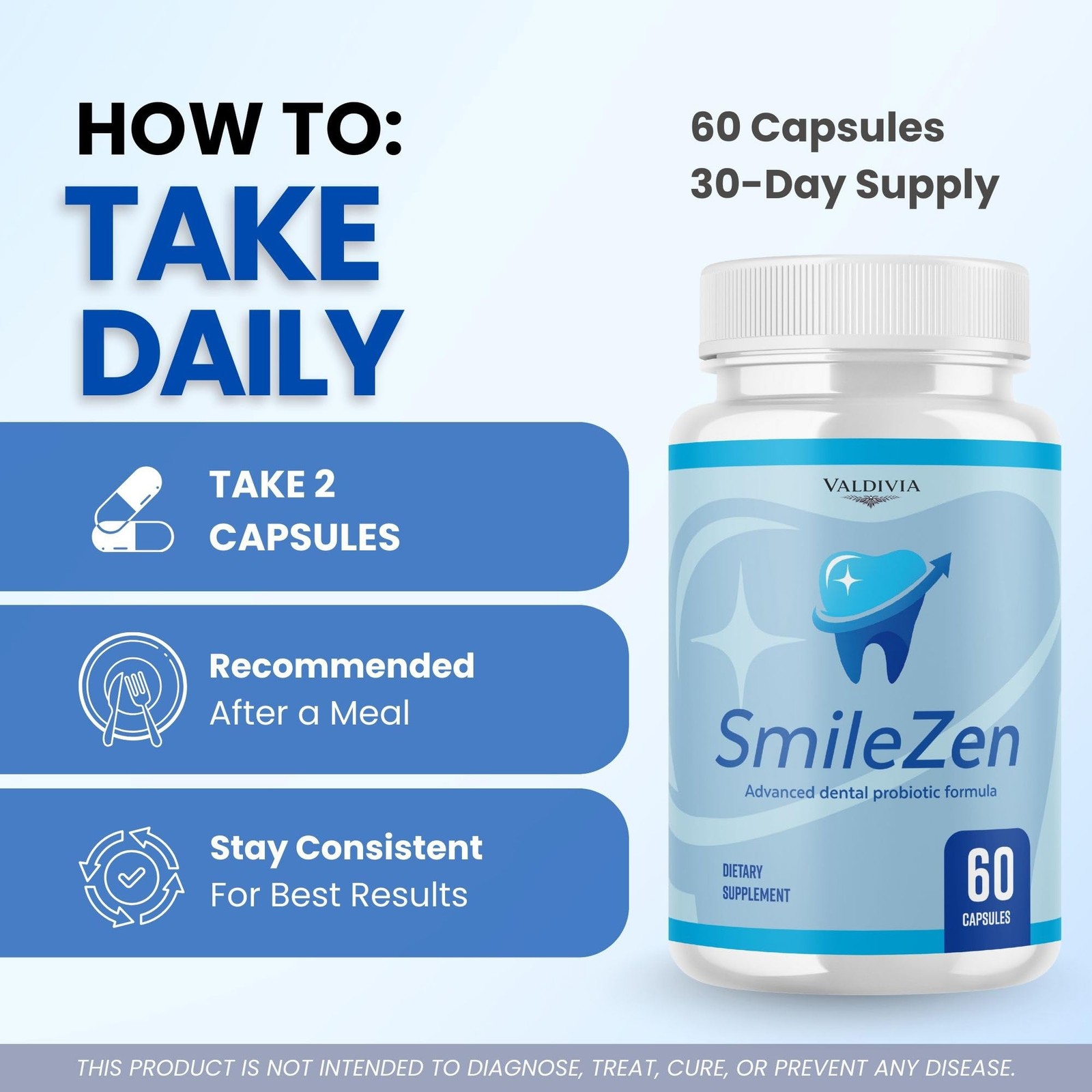 SmileZen Oral Health Probiotic Supplement Capsules Gums Teeth 3 Pack 180Ct