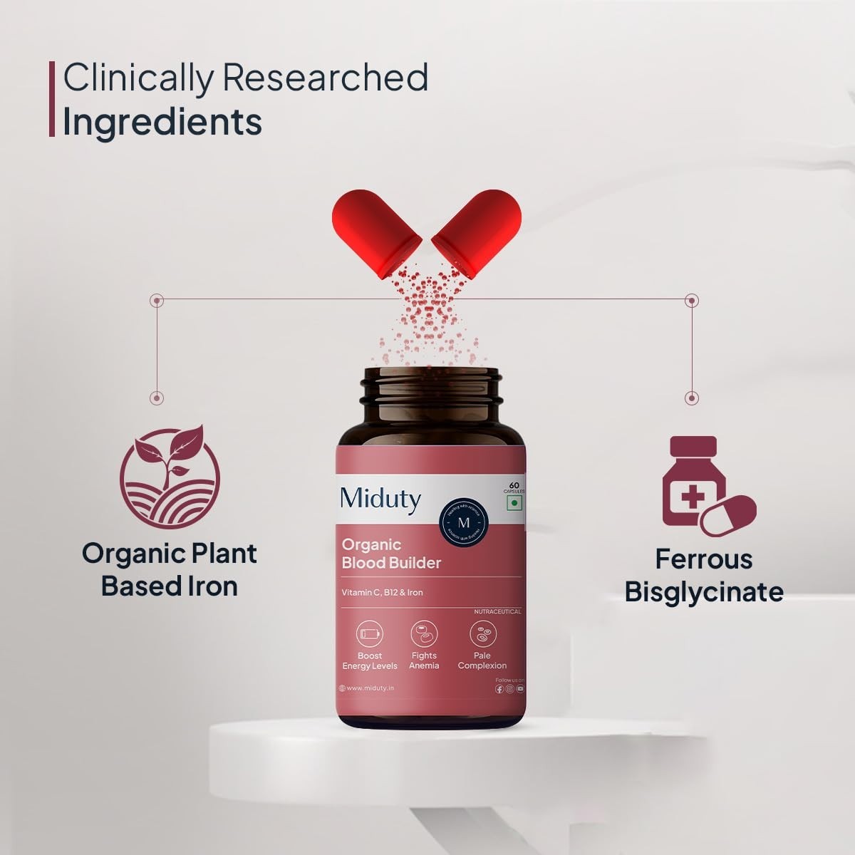 Blood Builder Anemia Supplement Hemoglobin Booster Non Constipating Iron 60 Caps