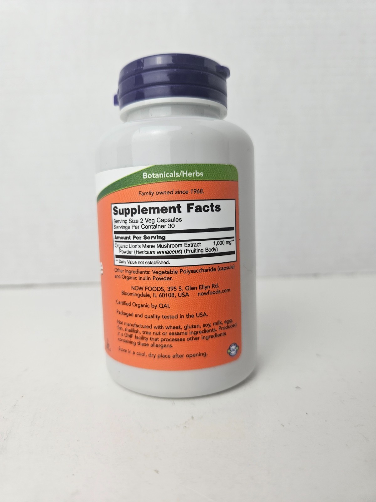NOW Foods Lion’s Mane 500 mg Super Mushroom 60 Veg Capsules Exp 02/2029