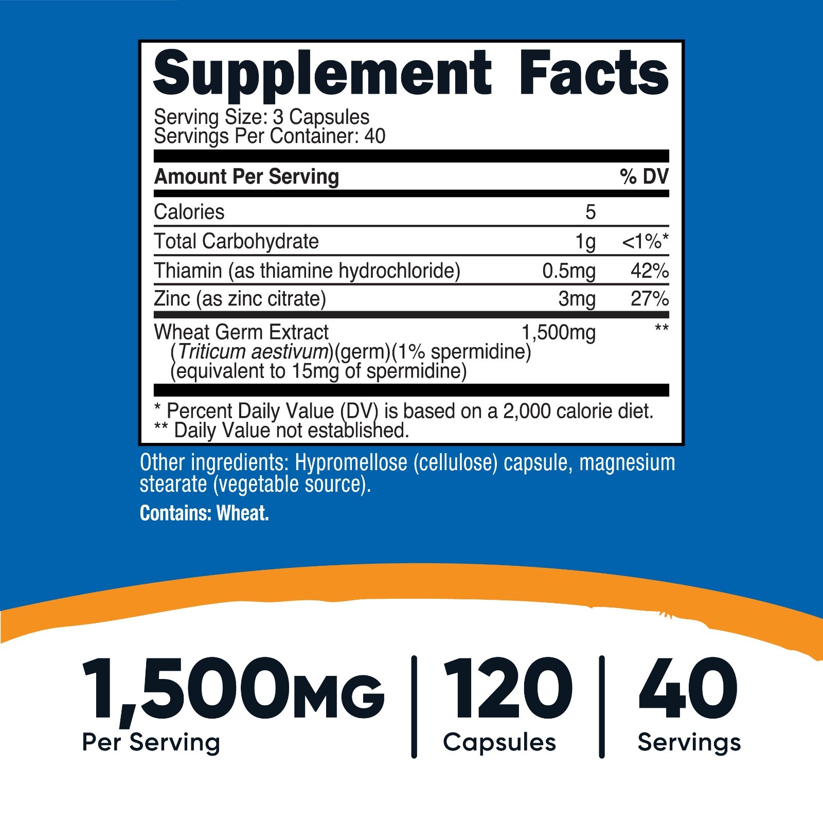 Nutricost Spermidine Wheat Germ Extract Supplement, 1500mg, 120 Capsules