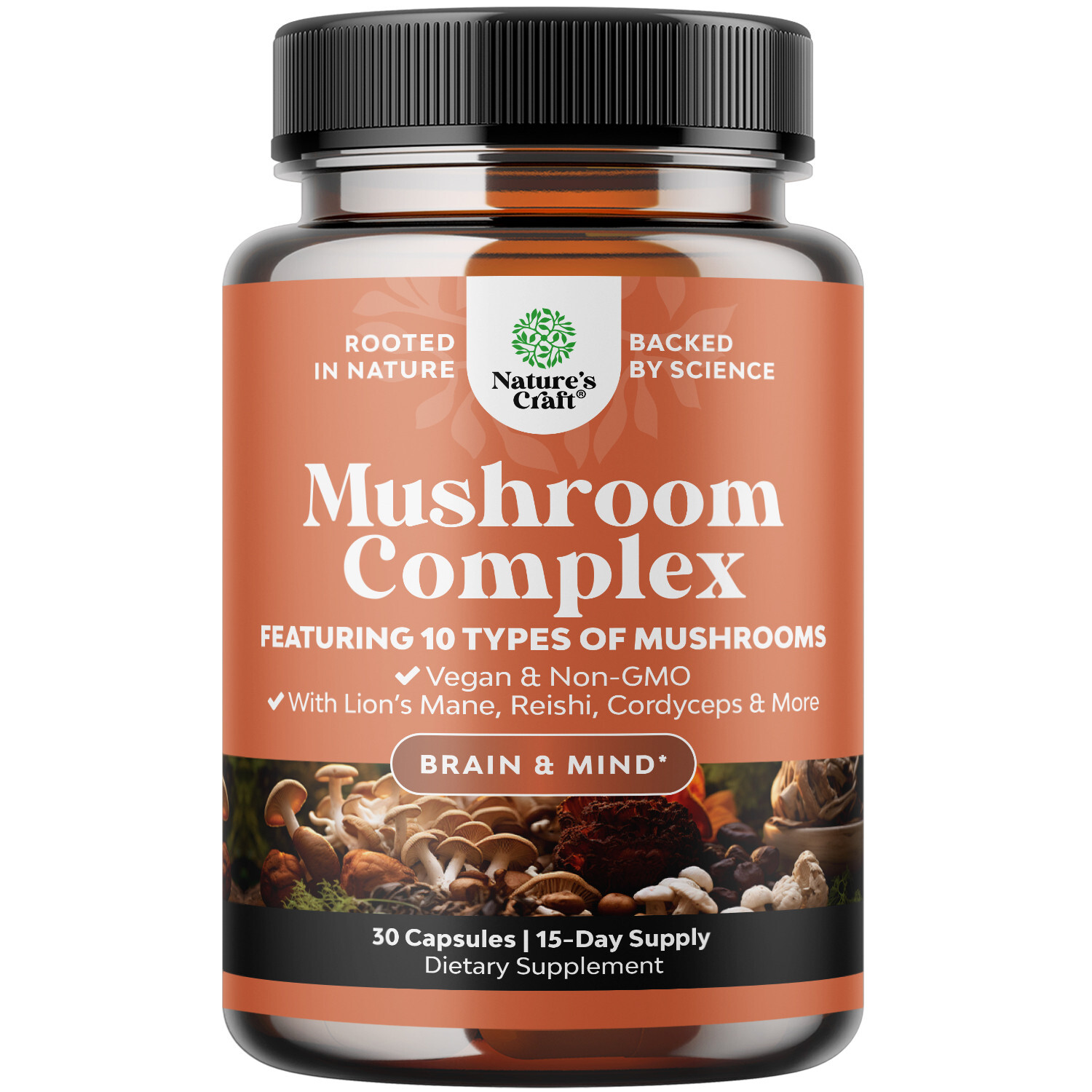 Advanced Mushroom Complex Capsules – 10X Lions Mane Supplement Capsules 30ct