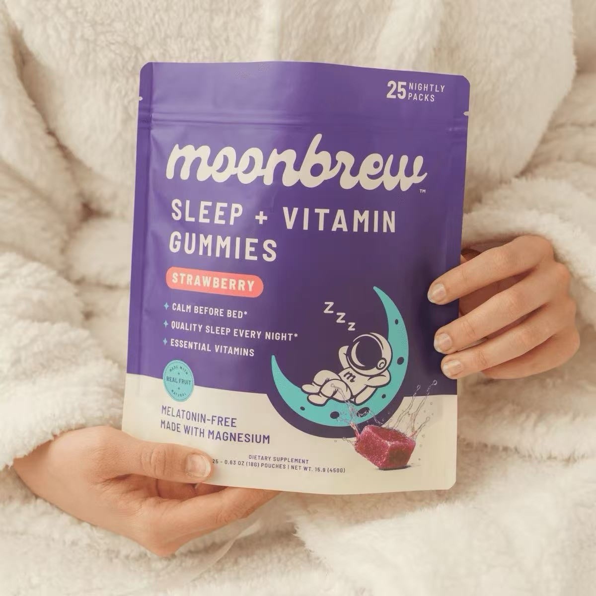moonbrew Sleep Support Melatonin-Free Magnesium Gummies Strawberry 25 Pack