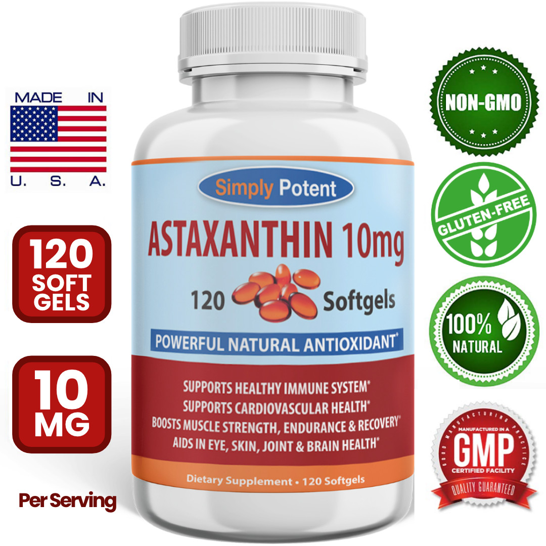 Astaxanthin 10mg 120 Softgels-High Potency Antioxidant Supplement | 4-Mon Supply