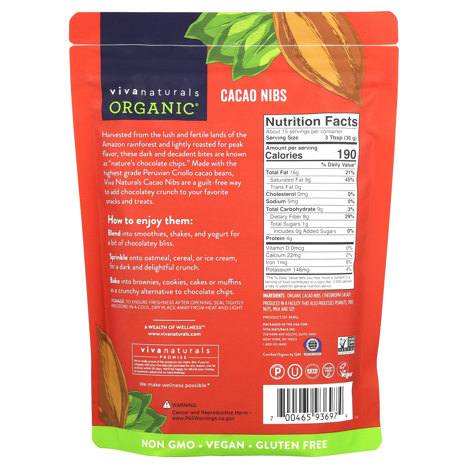 Organic, Cacao Nibs , 1 lb (454 g)
