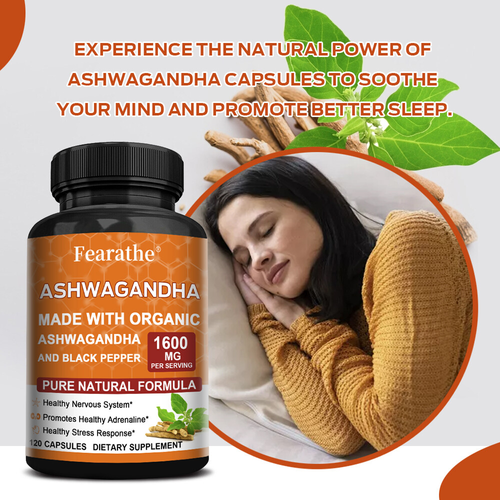 ☀ Organic Ashwagandha Capsules 1600mg with Black Pepper Root Powder