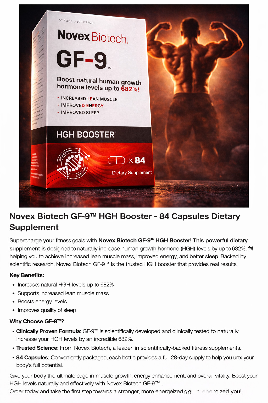 Novex Biotech GF-9 HGH Boosting Increase Muscle & Energy, 84 Count – Exp 2/2027