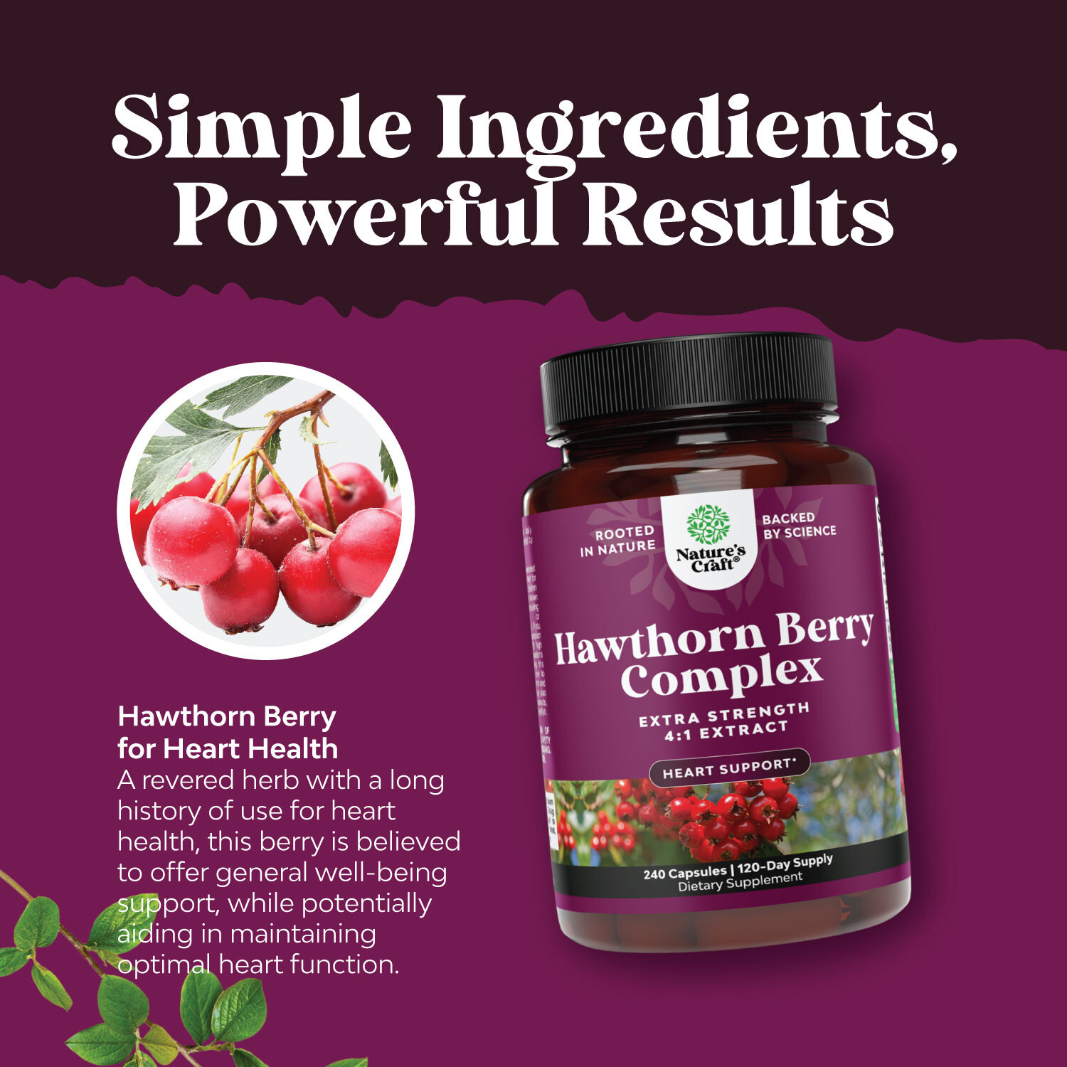 Extra Strength Hawthorn Berry Capsules 1330mg Per Serving 240ct