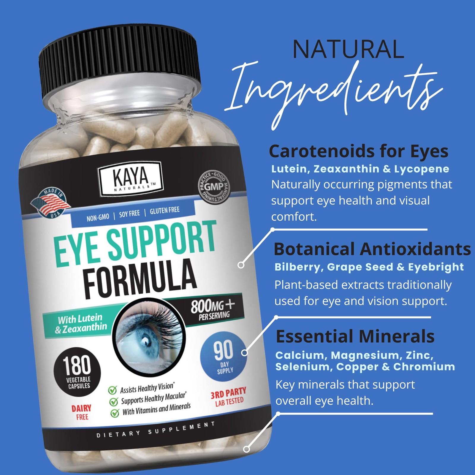 Kaya Naturals Eye Health Supplement – Lutein & 180 Count (Pack of 1)