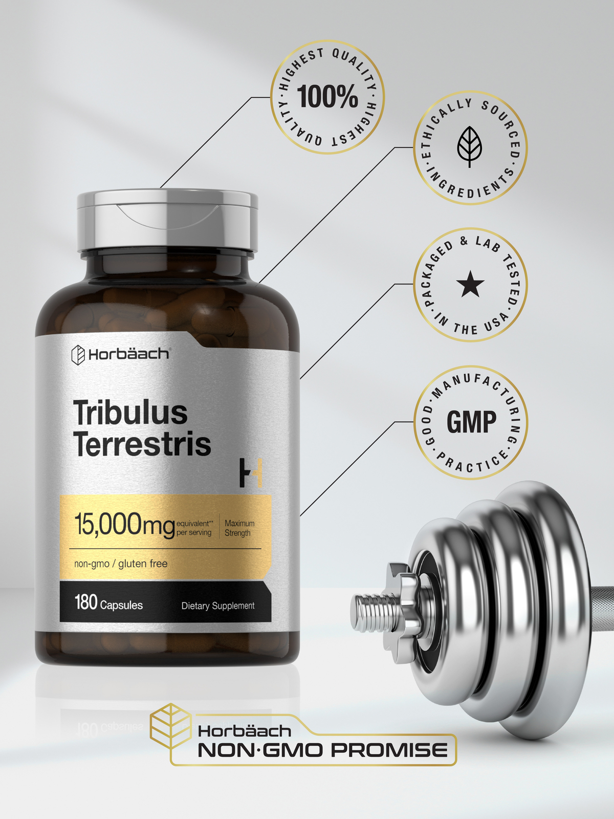 Tribulus Terrestris for Men 15,000mg | 180 Capsules | Gluten Free | by Horbaach