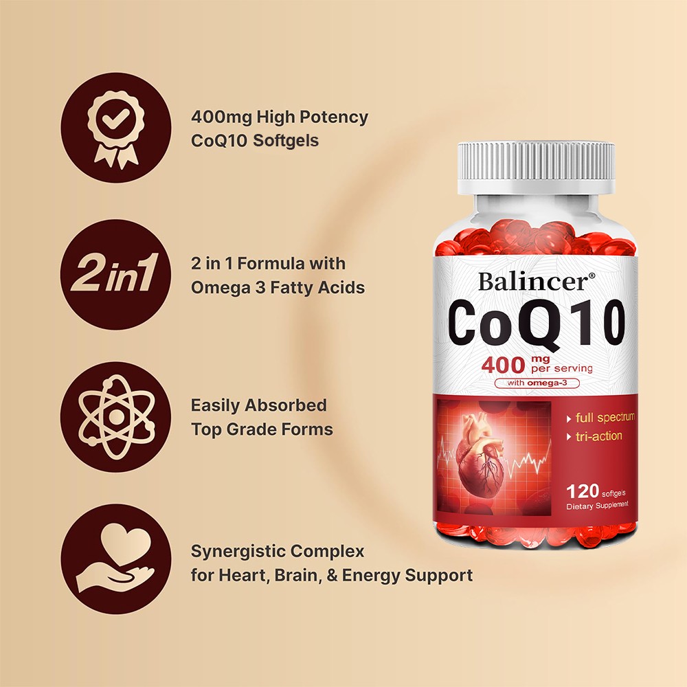 CoQ10 400mg with Omega 3 | Heart & Energy Support 30/60/120 Softgels