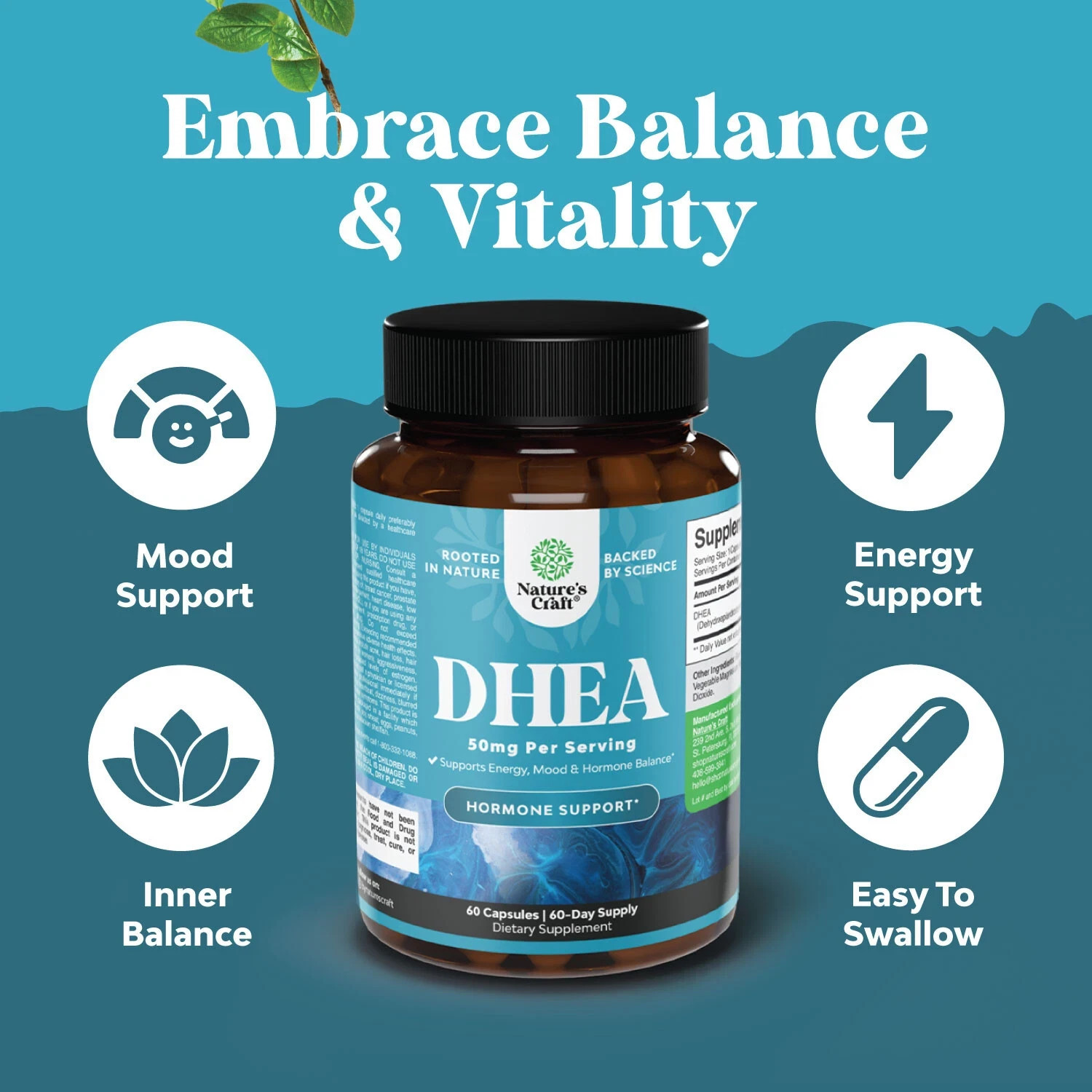 DHEA 50mg for Men and Women – High Strength for Enhanced Energy and Hormone 60ct