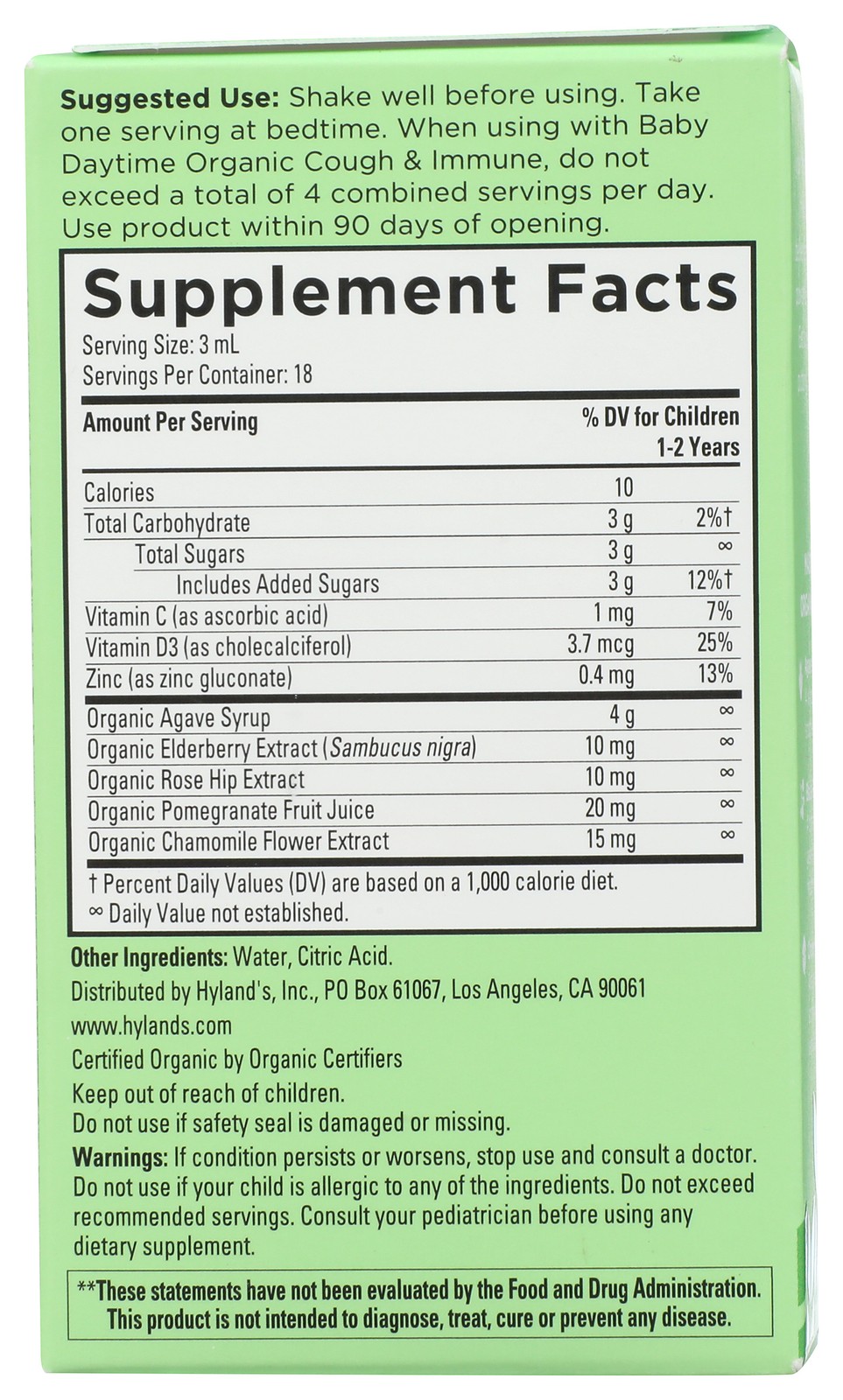 Hyland’S Naturals Baby Organic Cough & Immune Nighttime Supplement 2 Fl 3 Pack