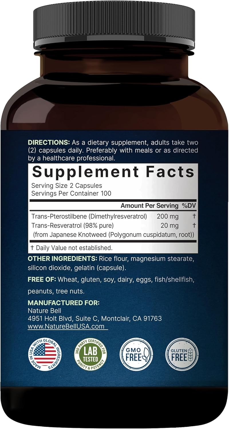 Pterostilbene with 98% Trans-Resveratrol, 200mg Per Serving, 200 Capsules |…