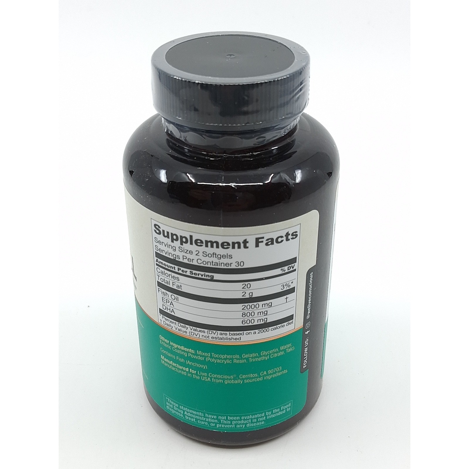 Live Conscious OmegaWell Fish Oil Vitamin Supports Heart Function EXP 5/2027