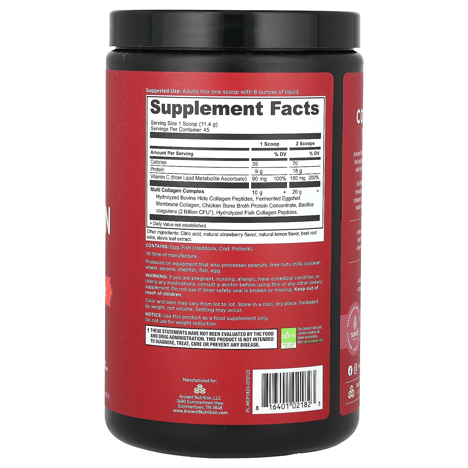 2 X Ancient Nutrition, Multi Collagen Protein, Strawberry Lemonade, 1.13 lbs (5