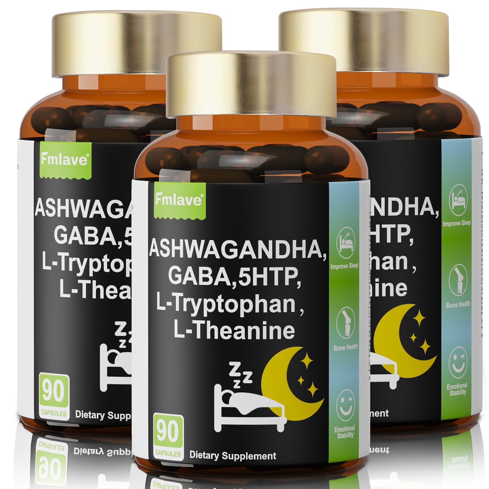 3x GABA 750mg Ashwagandha 5-HTP Capsules Support Calm, Relaxation, Sleep & Focus