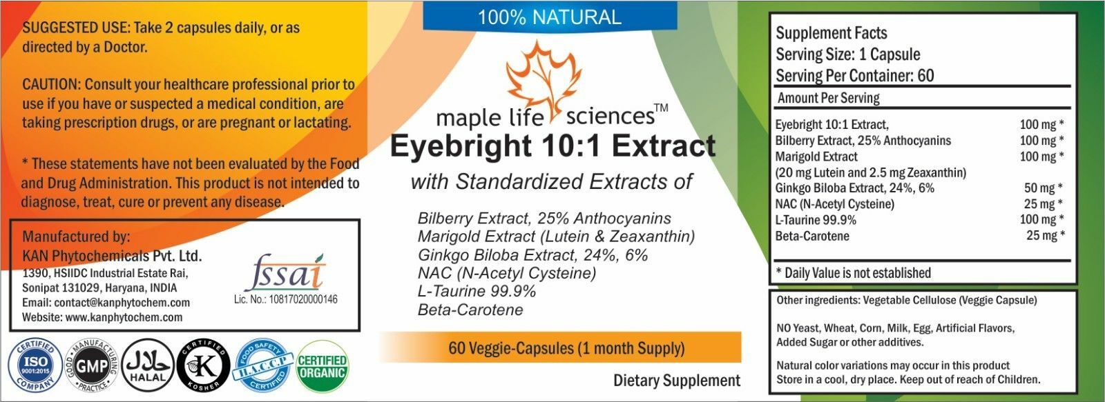 Eyebright with Bilberry, Marigold, Ginkgo, NAC, L-Taurine, Carotene – AU Stock