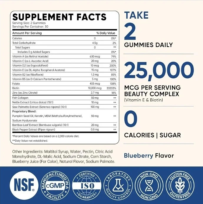 Venture Pal Biotin Gummies w Collagen & Keratin B-Complex Saw Palmetto Blueberry