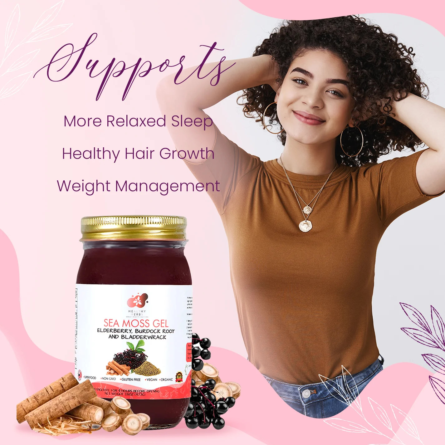 Healthy Herbs | Sea Moss Gel with Elderberry, Burdock Root and Bladderwrack
