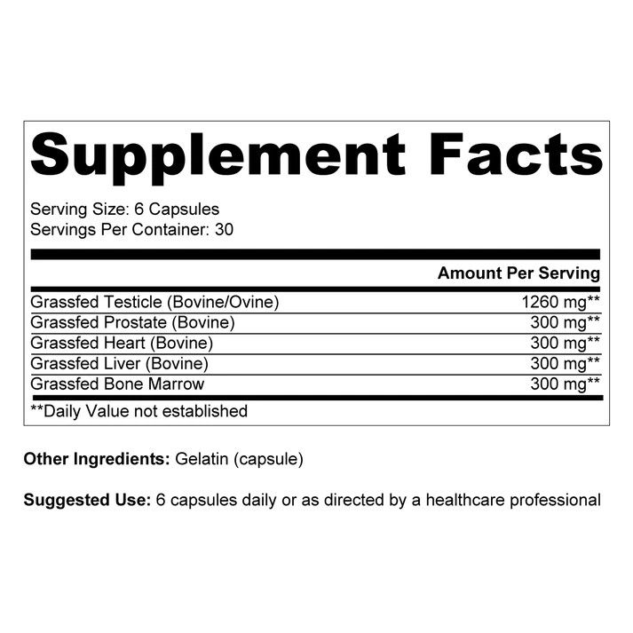 Ancestral Supplements MOFO Male Optimization Formula Grass Fed Organs 180 Caps