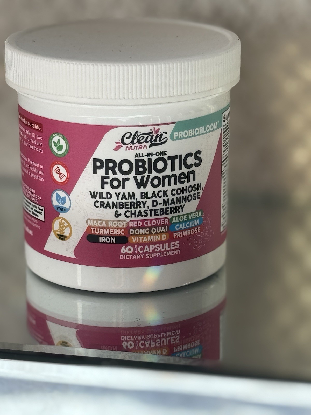 Clean Nutra Probiotic Capsules Women 60 Ct Wild Yam Black Cohosh Cranberry