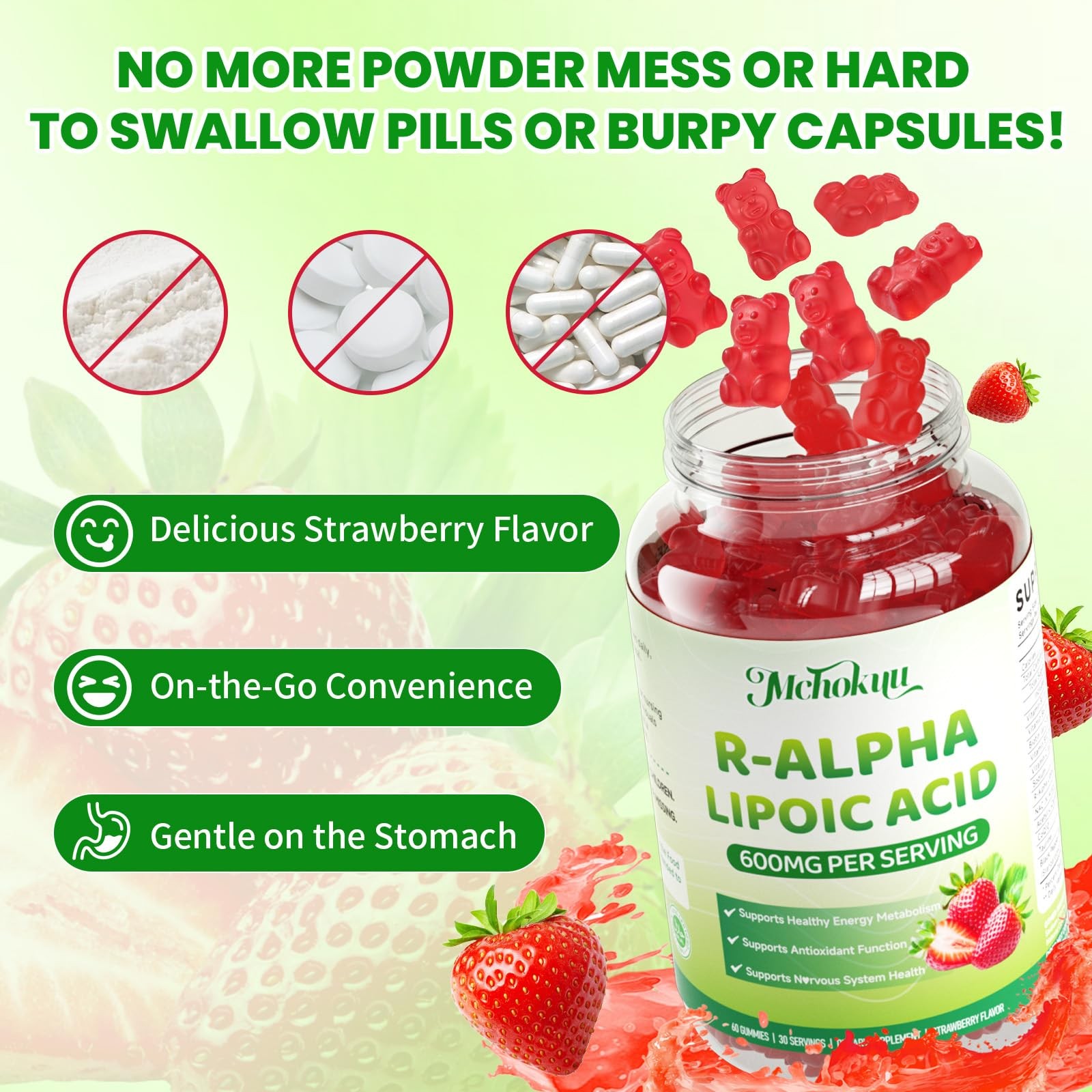 Mchokuu R Alpha Lipoic Acid Gummies, Stabilized R-Alpha 60 Count (Pack of 1)