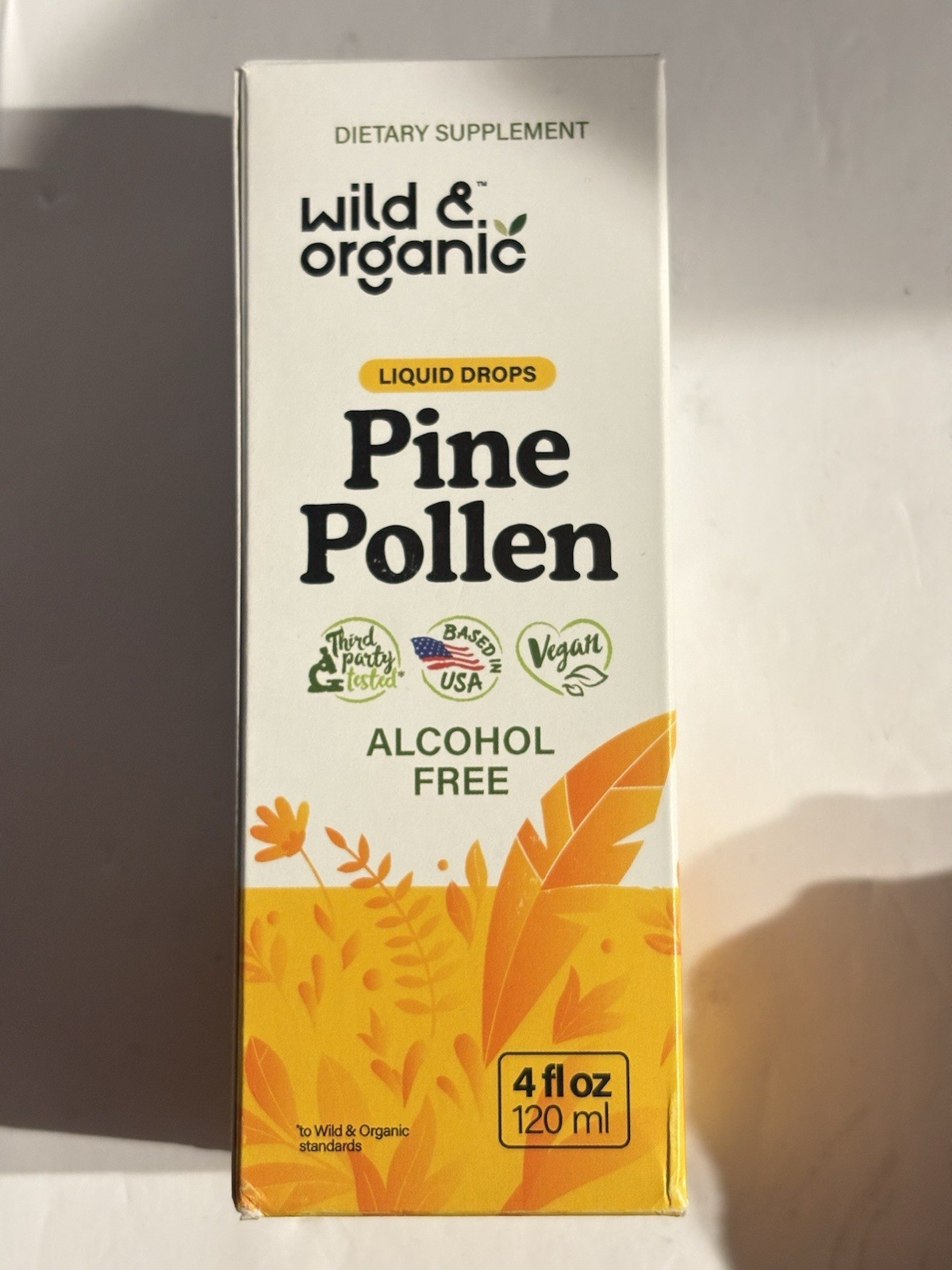 Wild Organic Pine Pollen Liquid Drops 4oz Alcohol Free Vegan 600mg Extract USA