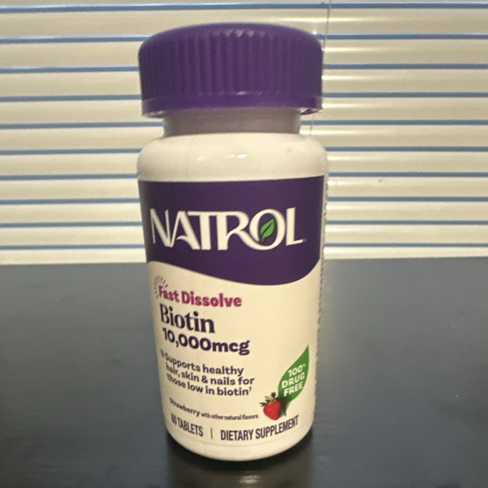Natrol Biotin 10,000mcg Fast Dissolve Tablets Strawberry Flavor 60 Count