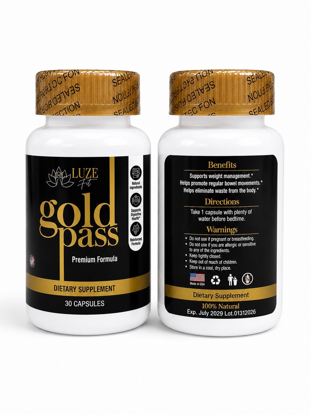 Luzefit Intensity & Gold Pass Herbal Supplement Combo Pack 30 Capsules Each New