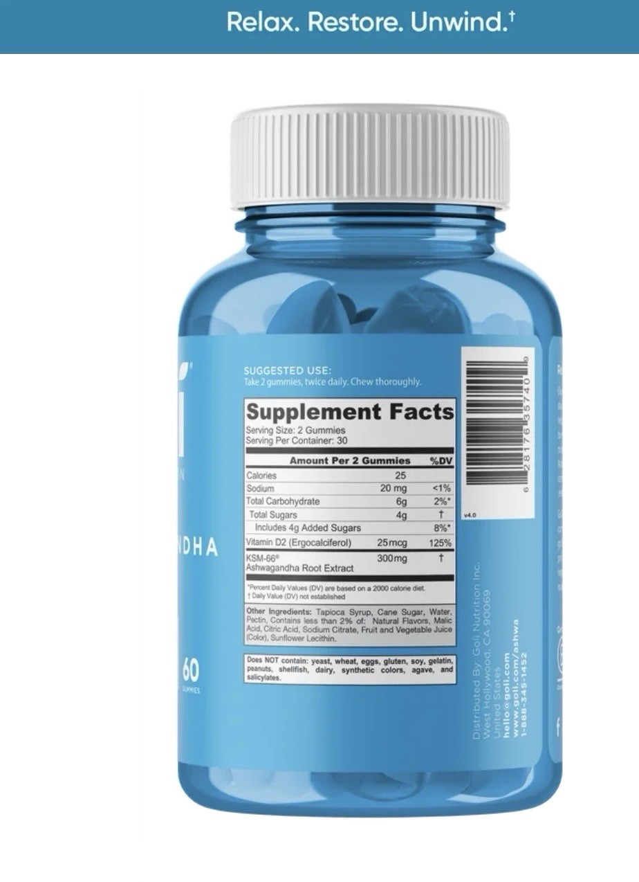Goli Nutrition Ashwagandha Gummies Dietary Supplement, 60 Count