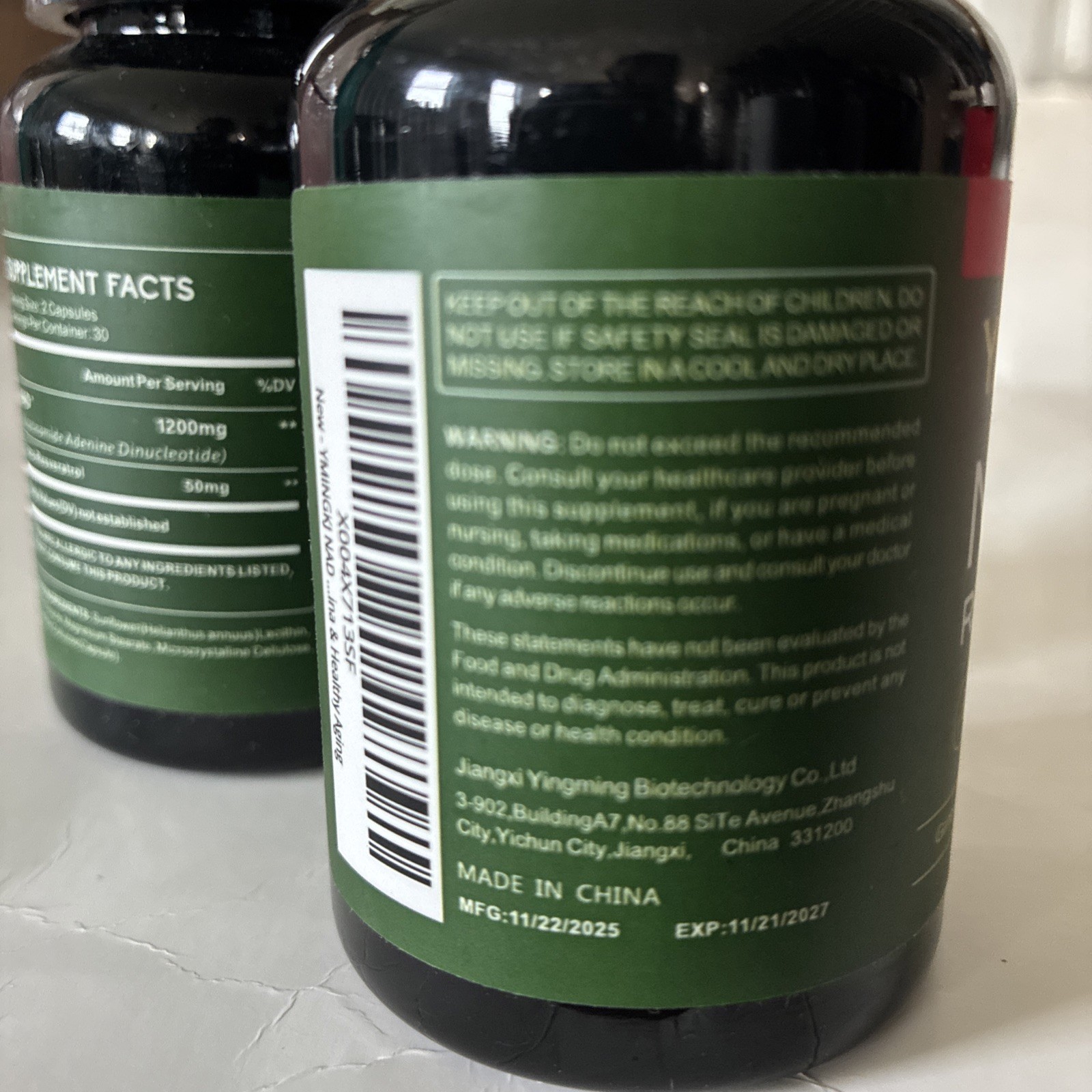YMINGKJ NAD+ + Trans-Resveratrol 1250mg 60 Veg Capsules 2 bottles