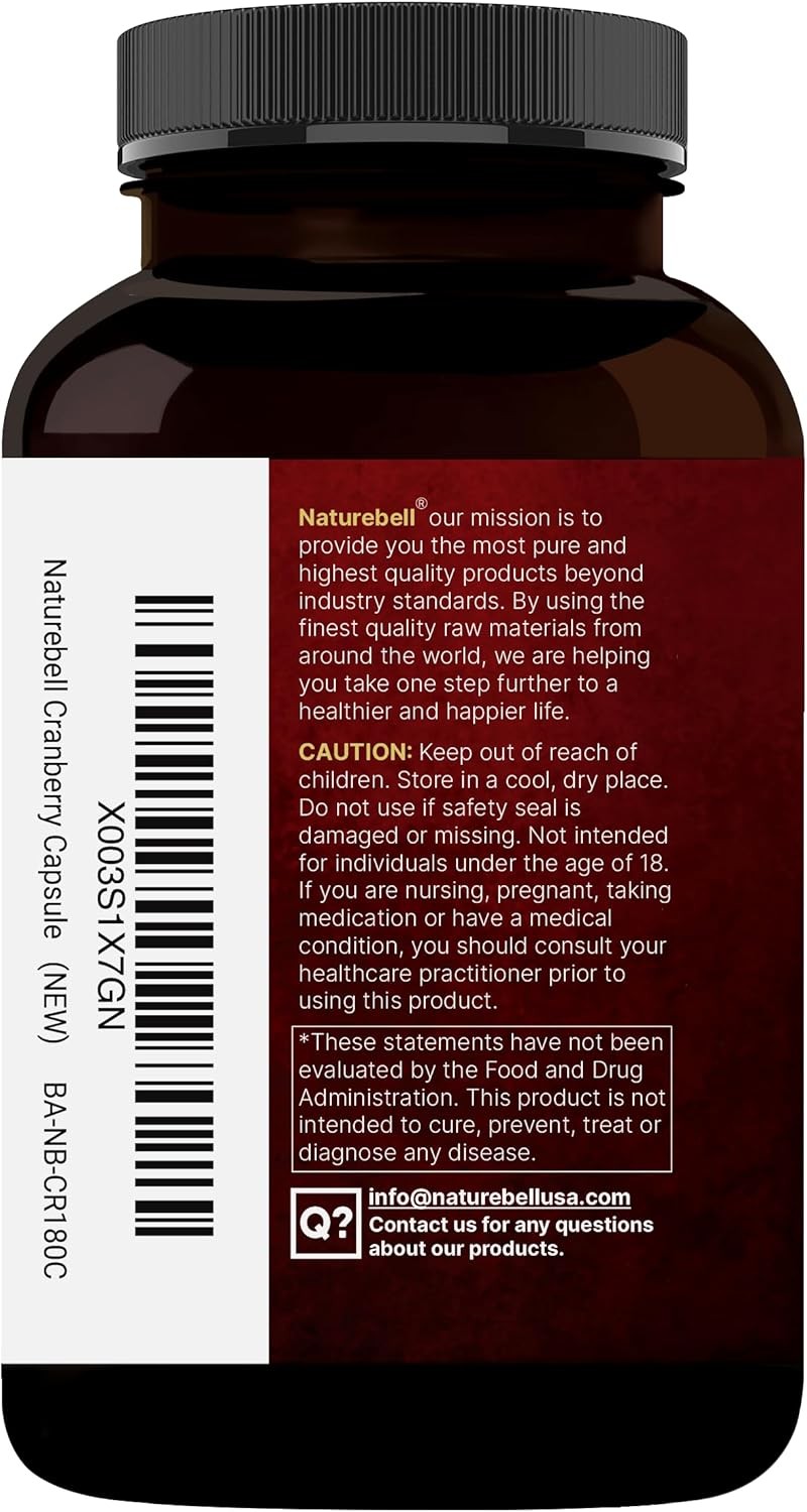 NatureBell Cranberry Pills with Acerola, 240 Veggie Capsules | Fresh Cranberries