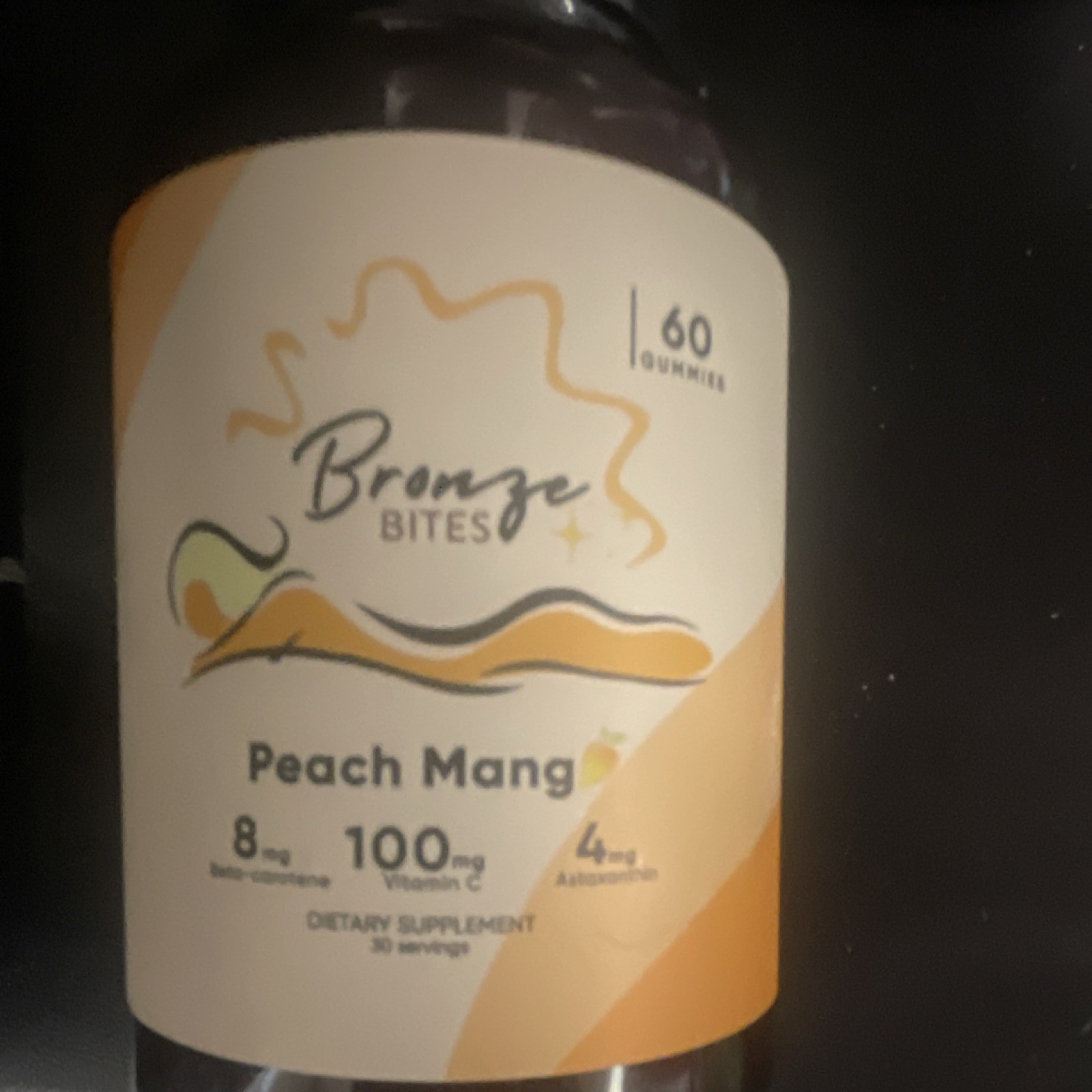 Bronze Bites Skin Tanning Gummy Dietary Supplement, Peach Mango, 60 Gummies