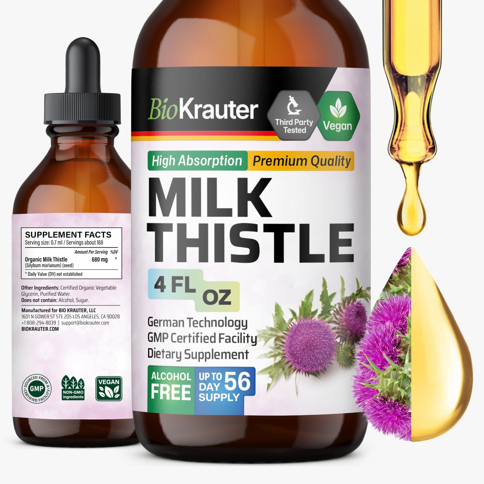 BIO KRAUTER® Milk Thistle Supplement for Liver Cleanse & 4 Fl Oz (Pack of 1)